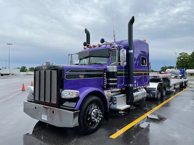 Trever Hass' purple, black and lime green Peterbilt 389