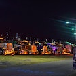 trucks parked at night