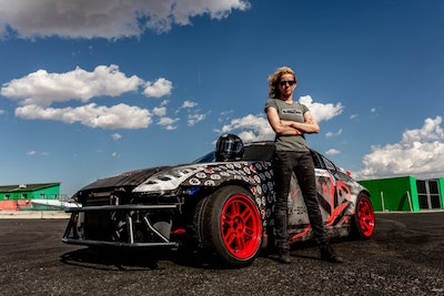 Hollywood stunt driver and competitive drifting racer Zandara Kennedy poses with her 2003 Nissan 350Z ahead of 2023's race season.